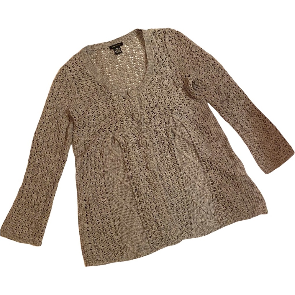 BCBG MaxAzria women’s XL cable knit open woven cardigan sweater.